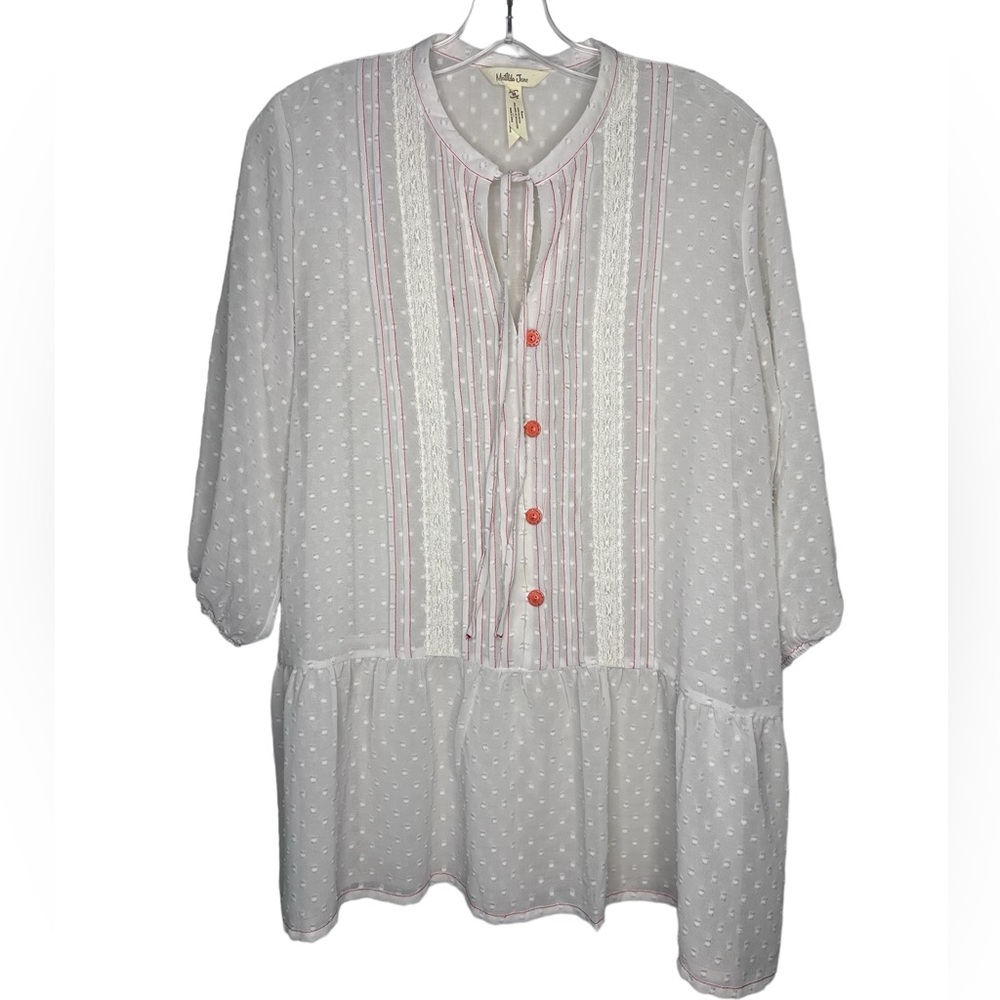 Matilda Jane Light The Way Swiss Dot White top with Orange buttons Size Medium